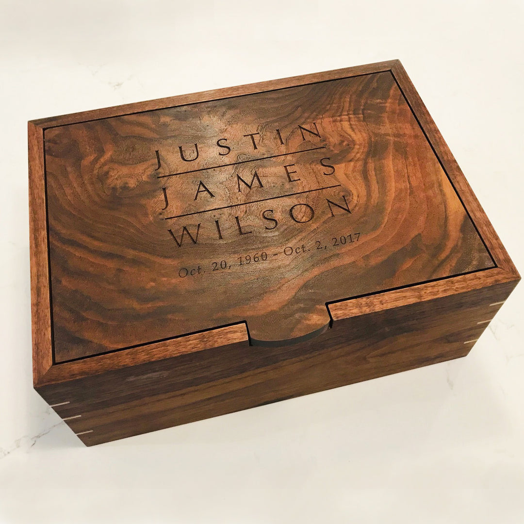 Hardwood Urn in Walnut: Handcrafted, Custom Engraved